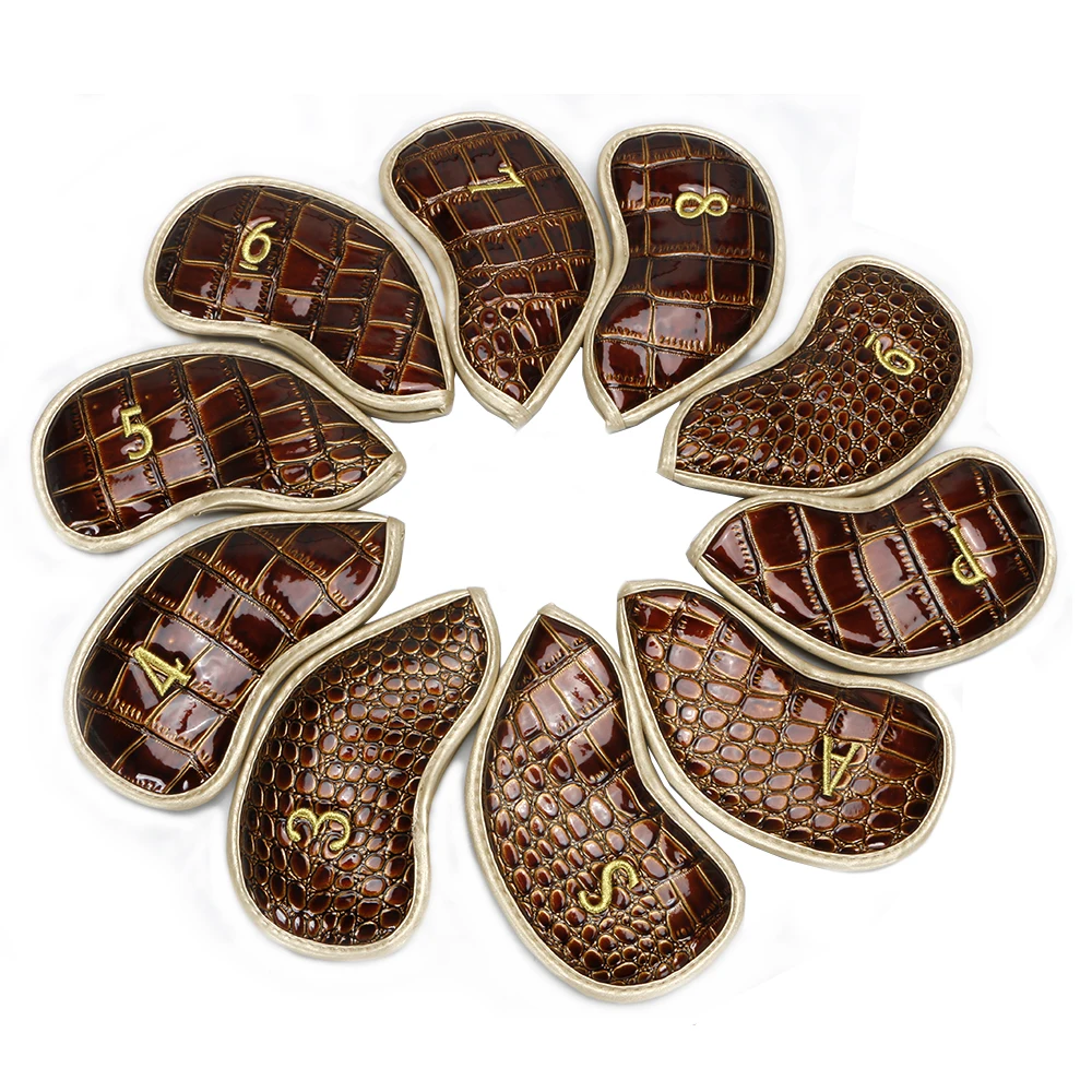 Latest High Quality golf iron headcover set crocodile skin PU hard cover 3 9P A S club cover