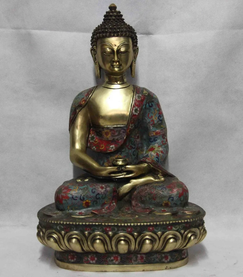 

006926 18 Tibet Buddha Copper Bronze Cloisonne Gild Shakyamuni Tathagata Buddha Statue