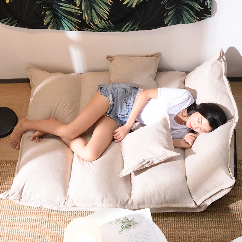  Floor Sofa Bed Lounge Adjustable Foldable Modern Leisure Sofa Bed Video Gaming Sofa with Two Pillow