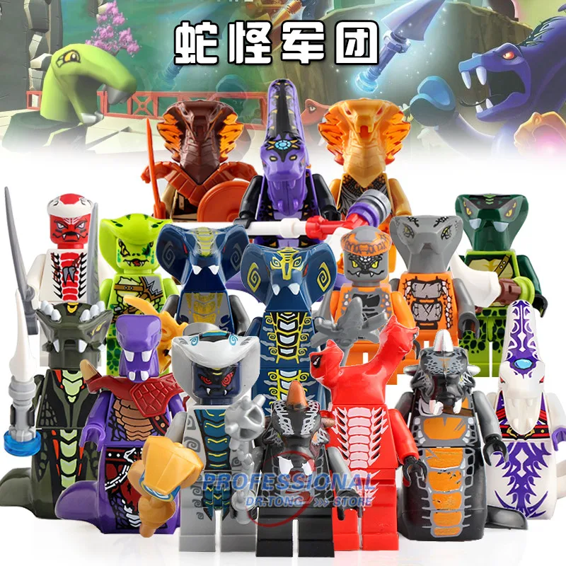 

Single Ninja Movie Snake Acidicus Skales Rattla Bytar Pythor with Weapons Monsters Model Building Blocks Toys for children BR261