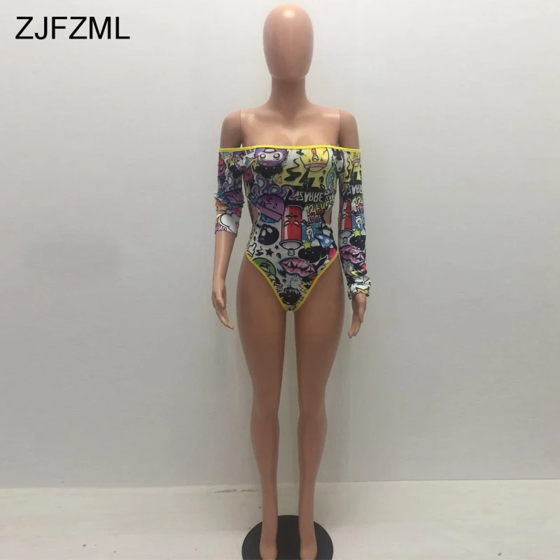 ZJFZML الخصر الفرقة قطع مثير ارتداءها للنساء مائل الرقبة كم طويل نحيل بذلة الجدة المتناثرة طباعة الصيف عموما