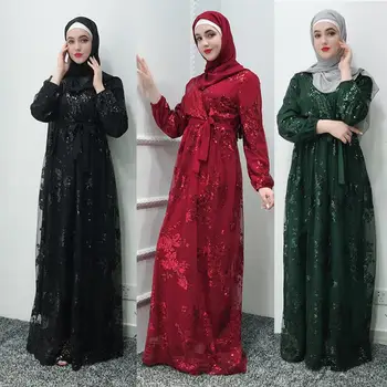 

Ramadan Sequin Lace Abaya Dubai Turkey Islam Muslim Hijab Dress Kaftan Abayas For Women Jilbab Caftan Clothing Qatar Elbise Robe