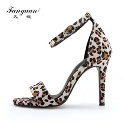 Fanyuan/модные сандалии с пряжкой на ремешке, летние туфли с ремешком на щиколотке на тонком высоком каблуке, пикантная леопардовая вечерние