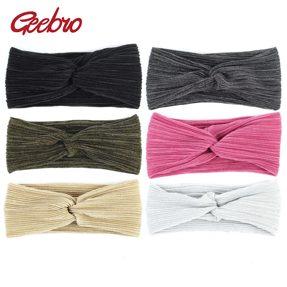 

Geebro Women's Metallic Color Hair Headband Summer Fresh Color Palettes Head Band For Girls Stretchy Cross Knot Hair Bands DQ705
