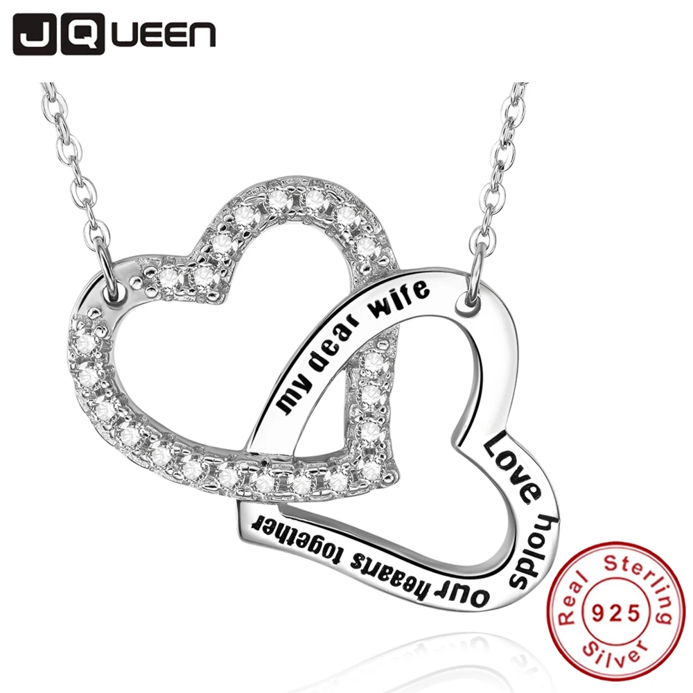 

Sterling Silver "my dear girlfriend love holds our hearts together" Love Heart Cubic Zirconia Pendant Necklace with Silver Chian
