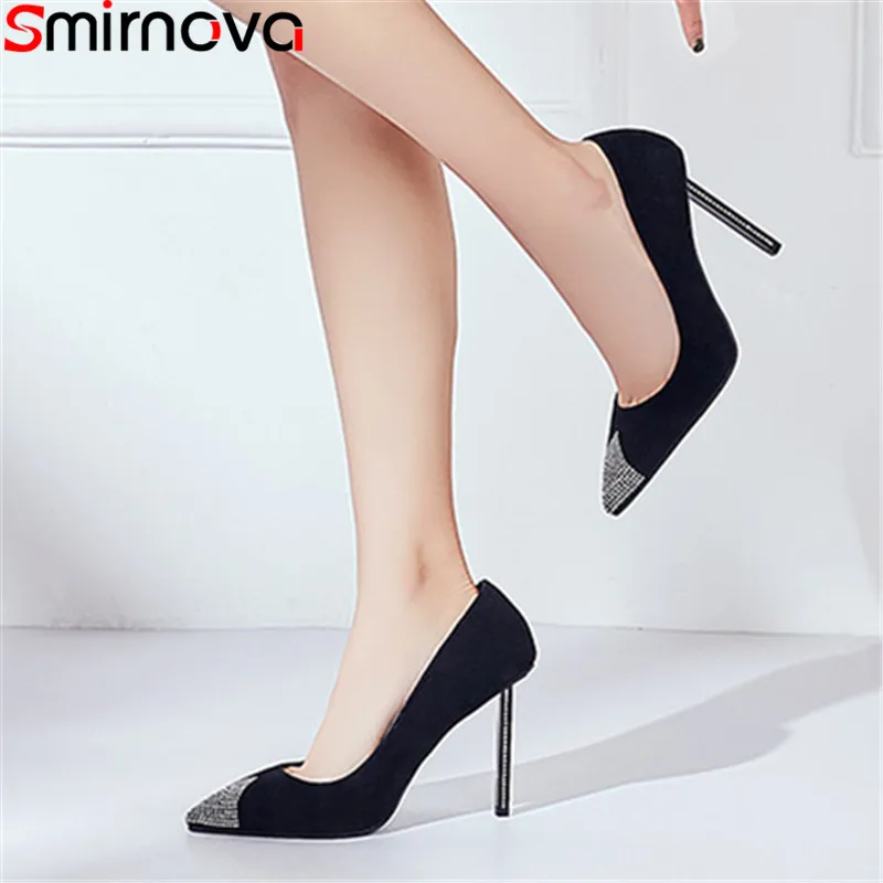 

Smirnova big size 34-40 fashion spring autumn new shoes woman pointed toe shallow pumps women shoes crystal suede leather shoes