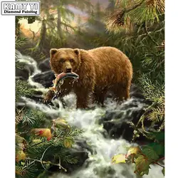 100% Полный 5D Diy Алмазная вышивка крестиком "медведь кушает рыбку" 3D Алмазная картина полная картины со стразами вышивка подарки