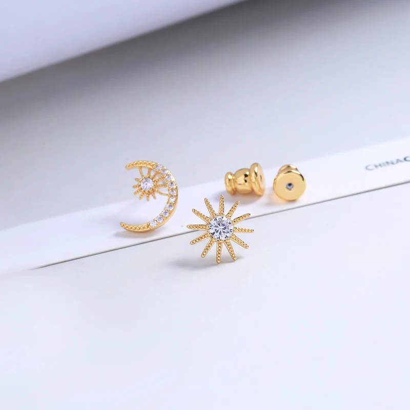 KISS ME New Gold Color Copper Material AAA Zircon Earrings for Women High Quality Star Moon Stud Earrings Fashion Jewelry - Image 6