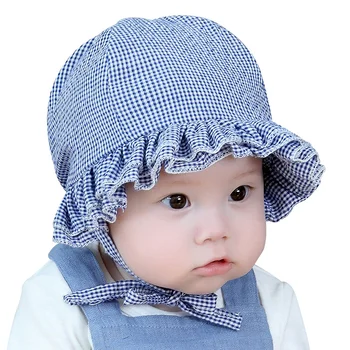 

Cute Baby Girls Hat Cotton Plaid Infant Bucket Hat Lace Up Ruffles Baby Cap For Girls Classic Spring Hat Baby Girls Clothing