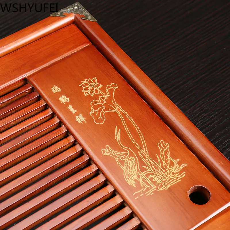 Китайский традиционный Ящик Тип красный твердый деревянный поднос для час дренаж хранения воды двойного использования бытовой чайный набор кунг-фу лоток WSHYUFEI