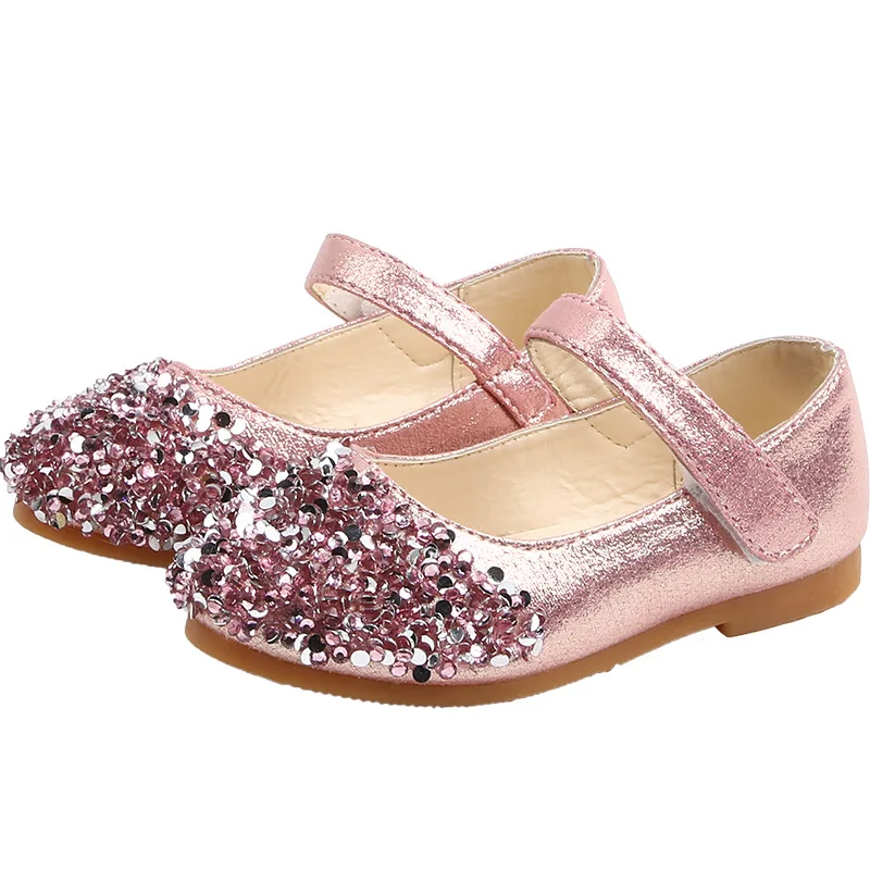 Новинка; обувь принцессы; блестящая детская обувь на плоской подошве со стразами; детская Свадебная обувь; обувь для девочек; цвет розовый, золотой, серебряный; Size21-30; B03