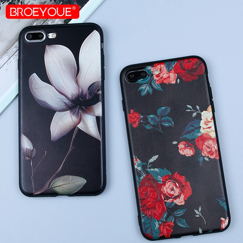 NROEYOUE For iPhone 8 Plus Case Cover Colorful 3D Relief Floral Luxury Shockproof Black 6S 6 7 X SE 5 5S | Мобильные телефоны и