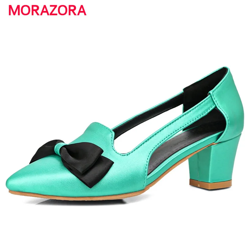 

MORAZORA High heels shoes 5cm women pumps shallow single shoes summer bowtie party shoes fashion big size 34-47