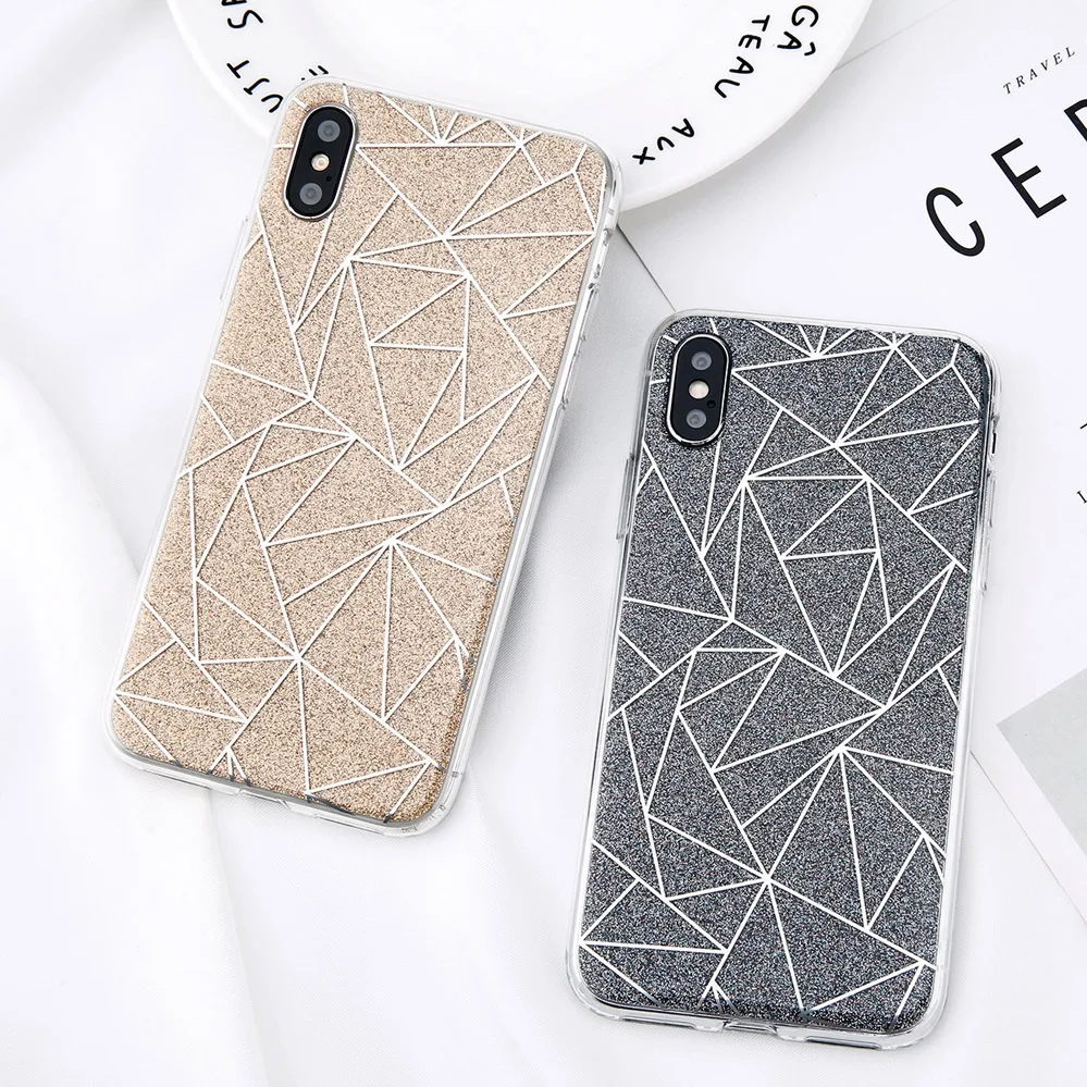 Phone - Glitter Bling Powder Phone Case For iPhone X Geometric Lines Hard PC Back Cover Cases For iPhone 8 7 6 6s Plus 5 5s SE