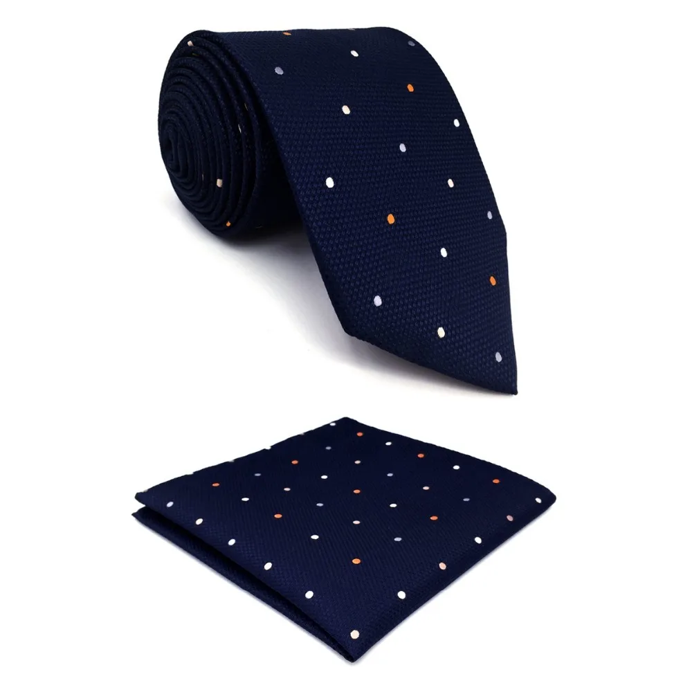 

D12 Navy Blue Dots Mens Ties Silk Classic Ties for Men Pocket Square Set