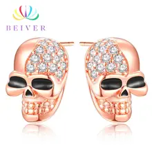 Beiver Панк Стильный циркониевый серьги уникальный череп серьги для женщин покрытые розовое золото/белое золото цвет обручальные ювелирные изделия