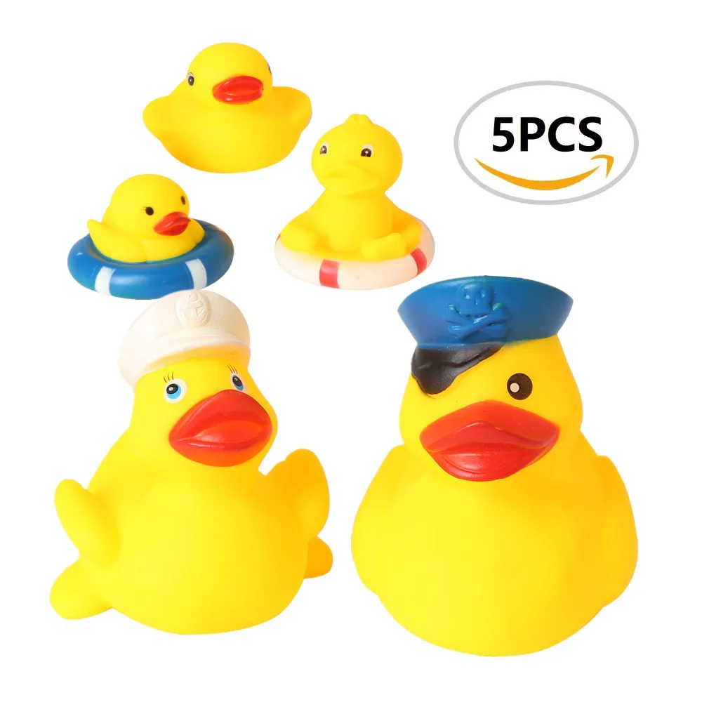 5 X Mini Yellow Bath time Squeaky Rubber Ducks