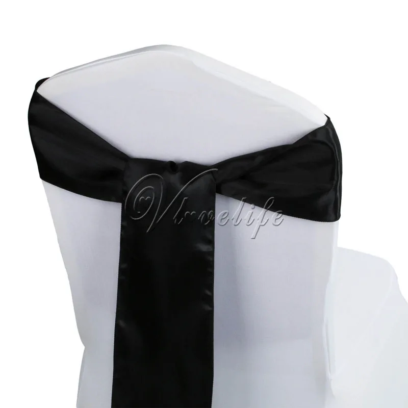 100 шт. " x 108" атласная лента на стул галстуки-бабочки для банкета, свадьбы, вечеринки, бабочки, чехлы для стульев, декоративные принадлежности - Цвет: black