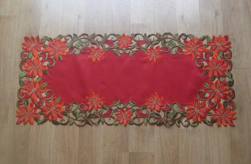 Vezon 40*85 см Рождественская полиэфирная Вышивка атласная настольная дорожка вышитая Рождественская скатерть для полотенец - Цвет: 3 red