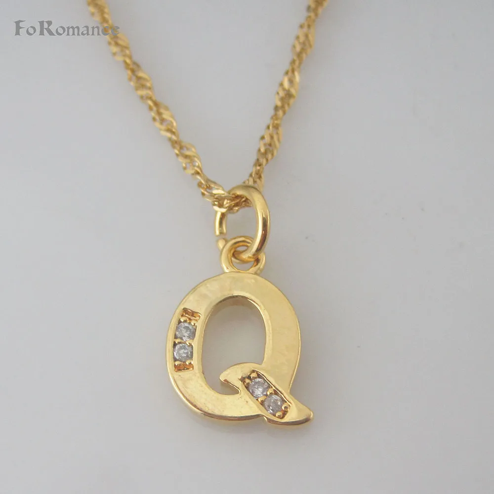 LETTER Q 26 букв GP 1" Твист цепочки и ожерелья Письмо A B C D E F G H I J L M N O P Q R S T U V W X Y Z начальный CZ камень сверкающих кулон - Окраска металла: LETTER Q