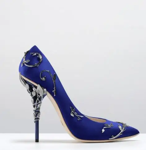 Роскошные женские туфли-лодочки с острым носком; свадебные туфли на каблуке с цветочным узором; женские элегантные шелковые туфли-лодочки на высоком каблуке; фирменный дизайн; - Цвет: picture 4