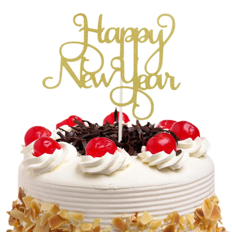 Happy New Year Cake Toppers Flags Gillter Cake Topper Kids Happy Birthday Wedding Baby Shower Party Cake Baking DIY Xmas Decor