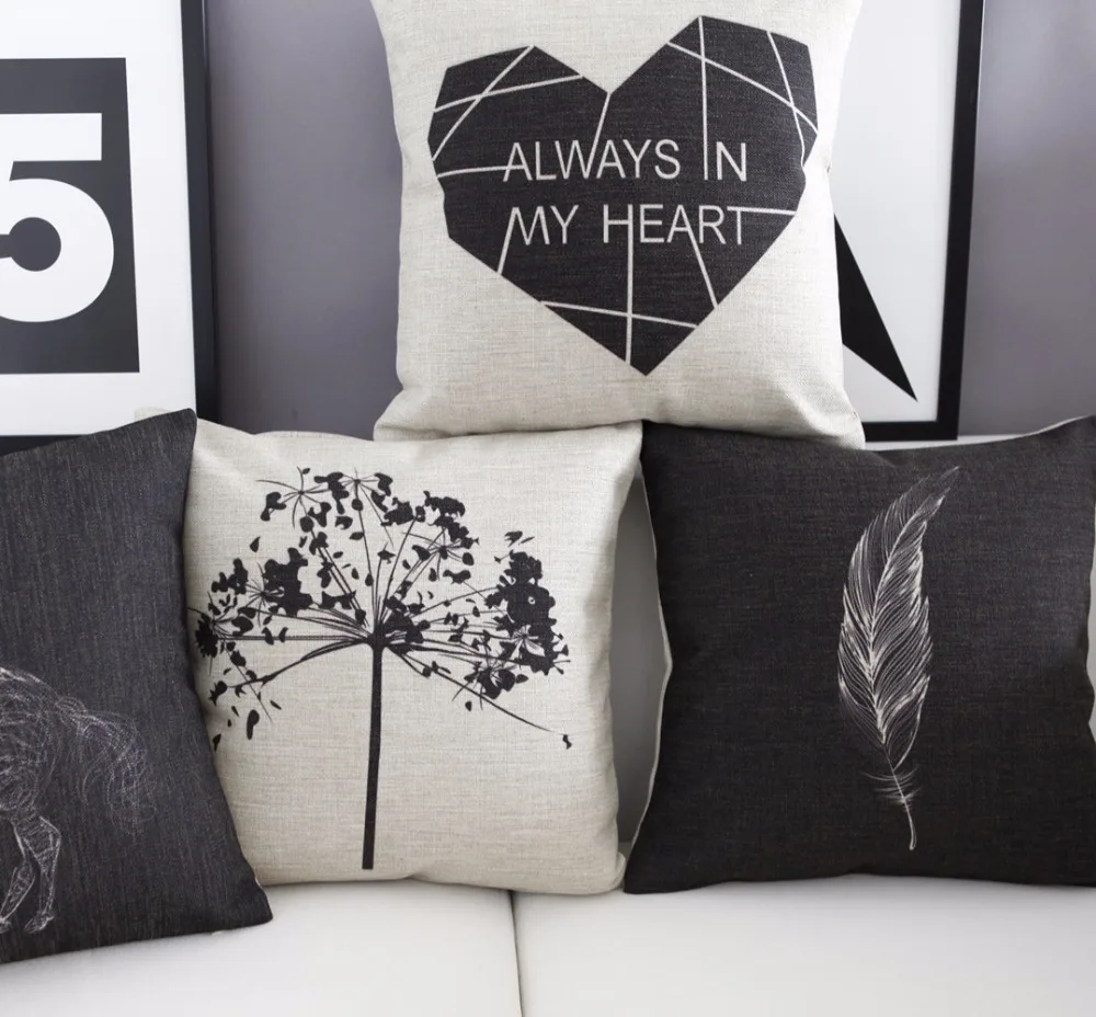 Stylish simplicity Art Black White pillow ,horse cushion ,Linen pillowcase,home sofa cushion ...