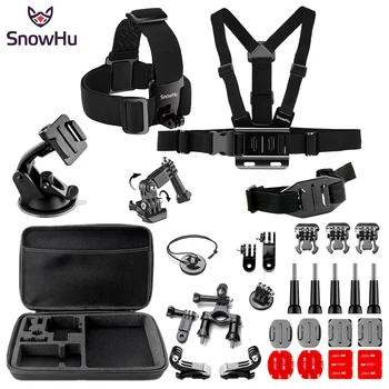 

SnowHu For Gopro Hero Y90 Accessories Trochal disk Helmet band Chest band Large bag For Go pro hero 8 7 6 5 for EKEN H9 xiao yi