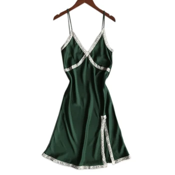 

2019 New sexy lace nightdress women Summer satin silk sleeveless homewear women night dress female spaghetti strap lingerie
