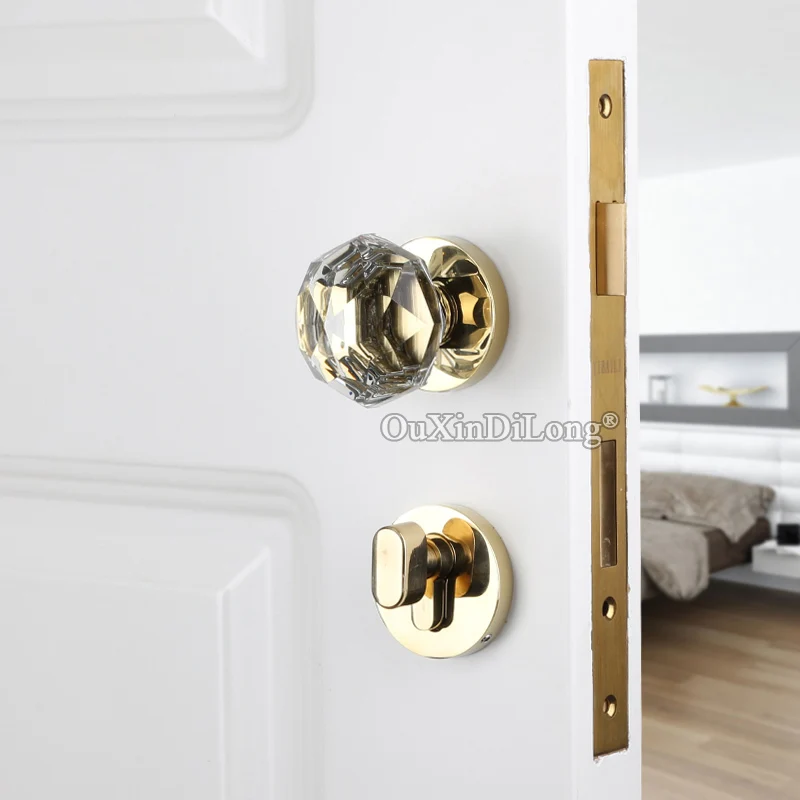  Elegant Luxury European Crystal Door Lock Set Copper Interior Door Knobs Lock for Living Room Bedro - 33021692712