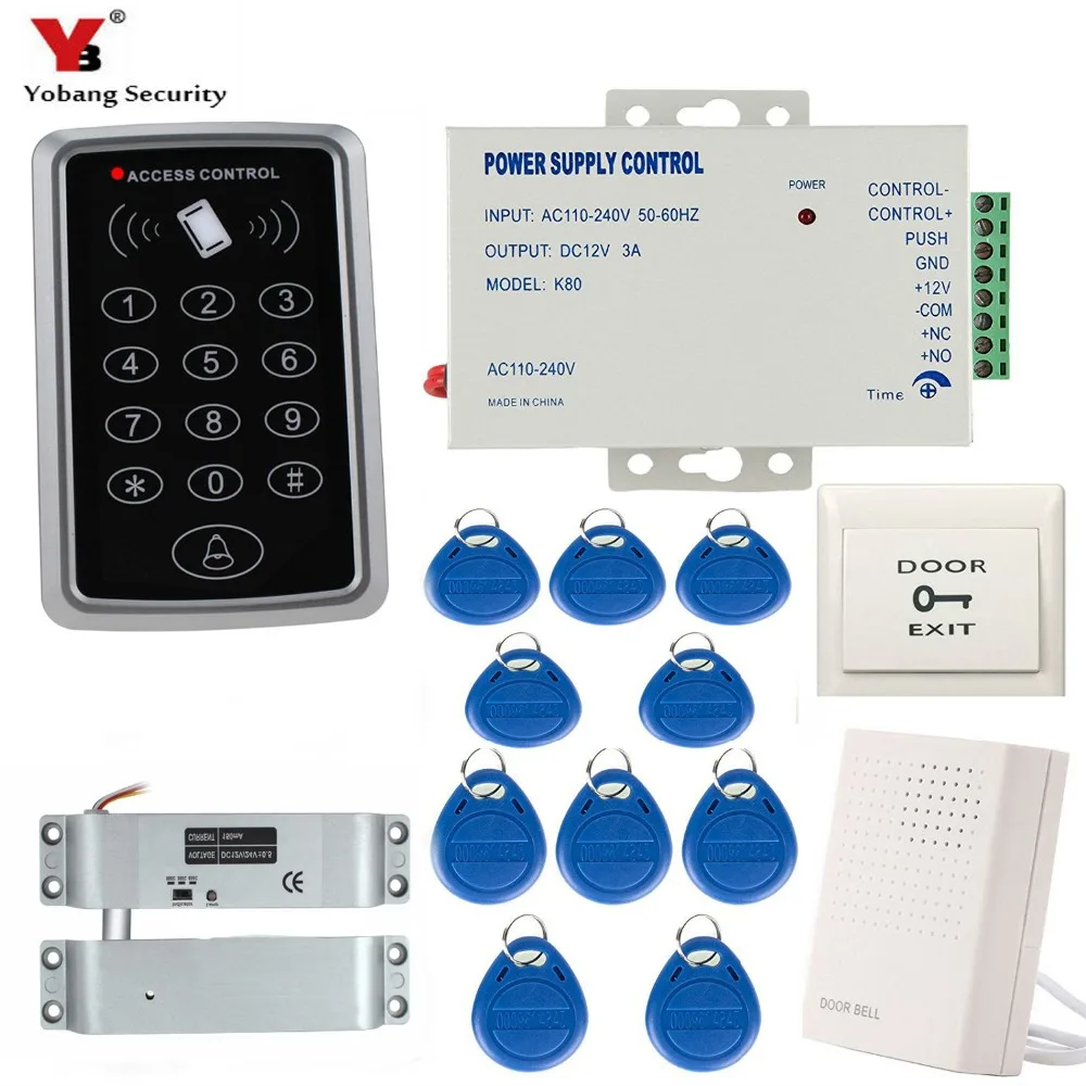 

Yobang Security 125khz RFID Keypad Door Access Control System Door Lock Controller Door Locker and Open + Power Supply+ Doorbell