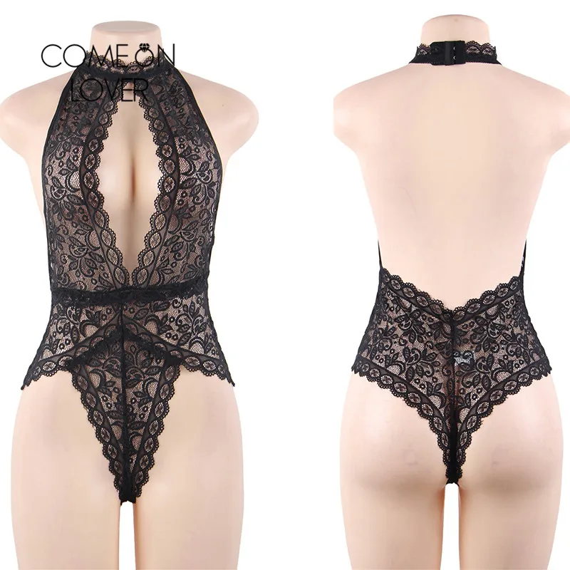 Comeonlover Lace Bodysuit Lingerie Backless Lace Open Cup Lingerie Bodystocking Halter Body Encaje Mujer Sexy Pakjes RI80737