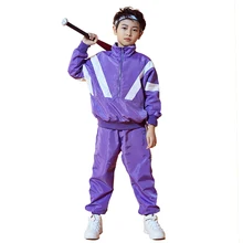 Модные фиолетовые в стиле «хип-хоп» Детский костюм для мальчика в стиле «танцевать джазз восторженные одежда уличный концерт практика сценическая танцевальная одежда DC1075