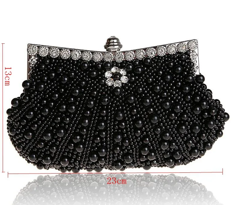 

Women Party Handmade White Pearl Hard Case Beading Evening Shoulder Clutch Bag Bridal Wedding Beaded Hand bags Metal Clutches