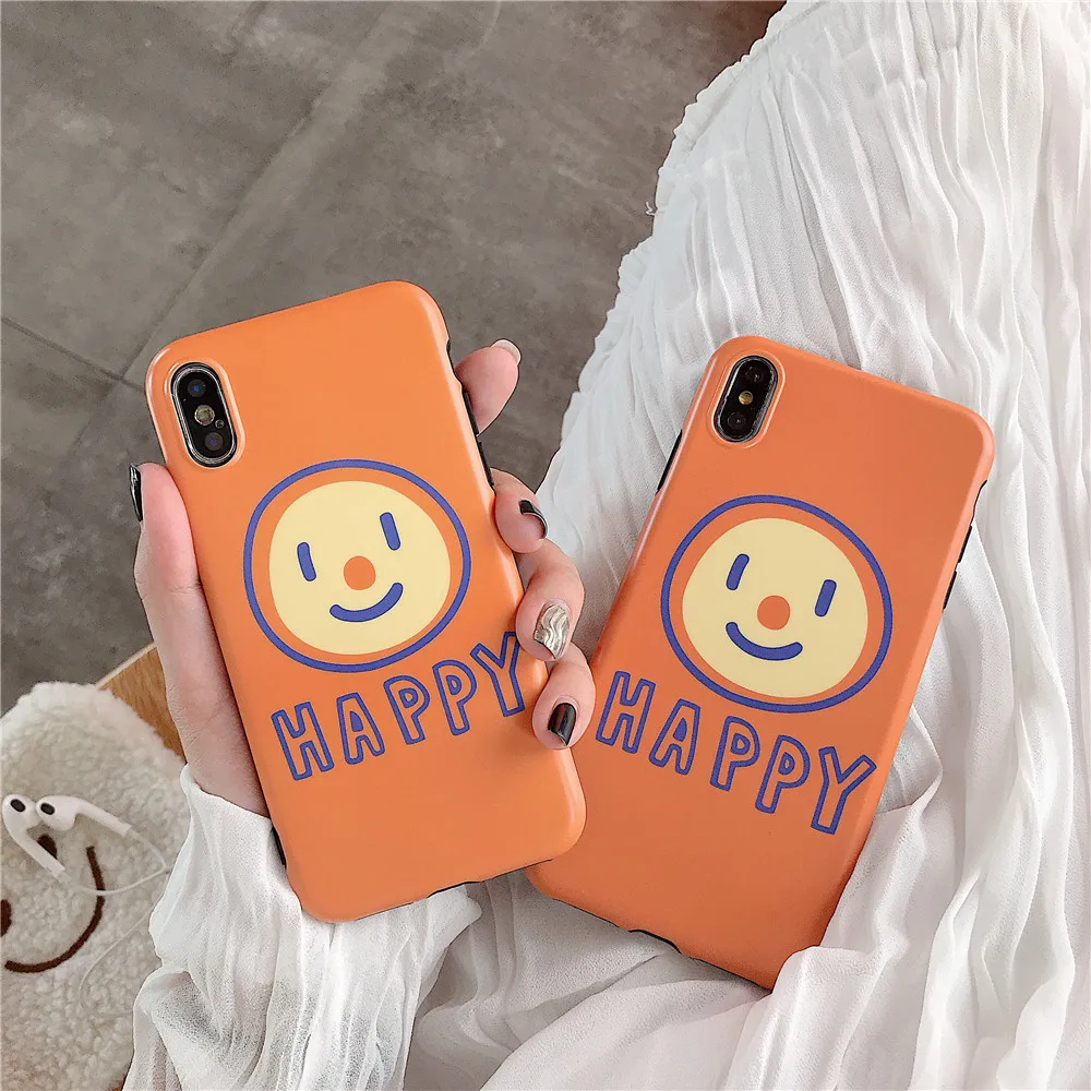 Summer Fresh Orange Smiley face Soft IMD Phone Case for Iphone 7 7plus 6s 8 Xs Max XR Anti-knock pink Solid Candy Tpu Cover |