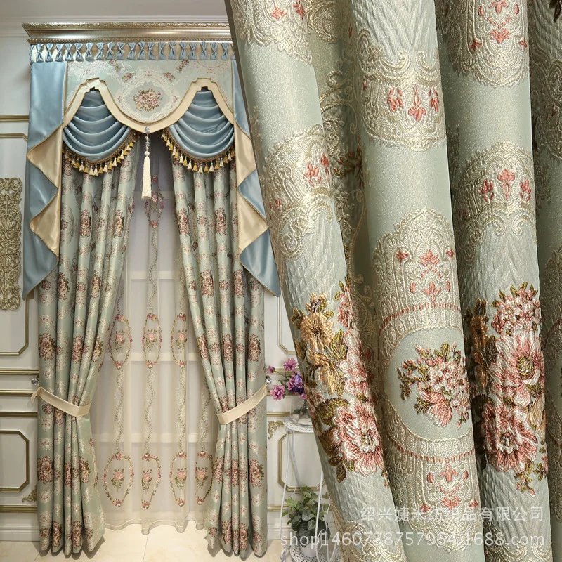 

Luxury European Jacquard Curtains for Living Dining Room Bedroom Fabric Blackout Cloth Customized Curtains