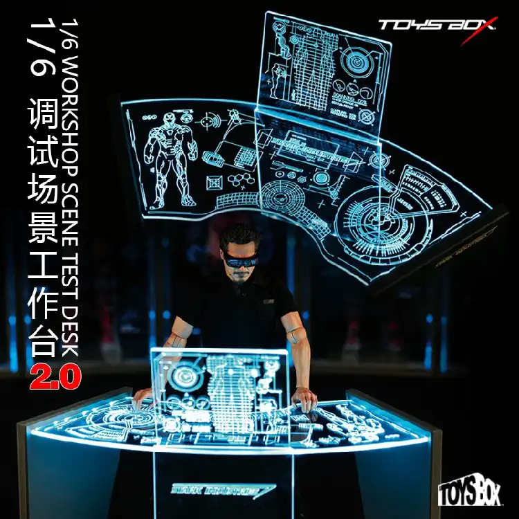 Toys Box 1 6 Iron Man Tony Acrylic Holographic Workshop Sence Test