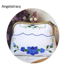 Angelatarch, женские сумки с цветочным металлическим каркасом,, винтажные сумки-мессенджеры, белый хлопок, синий цвет, цветы гибискуса, вышивка жемчугом