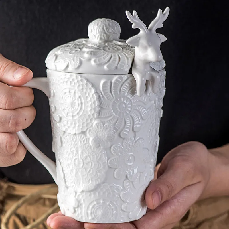 Кофейная кружка с крышкой набор чайных чашек классическая белая Рождественская
