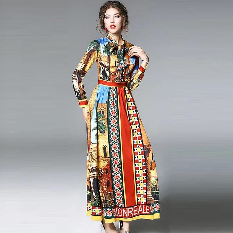 2018 Новинка весны мода красочные печати женское платье vestidos чешские Стиль