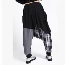 Осень г. модный бренд Повседневное для взрослых девочек мешковатые Дамские шаровары Хиппи веревки плед лоскутное женский хип-хоп танец Треники