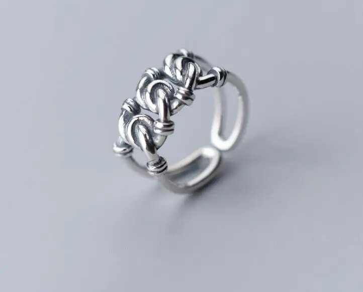 

Retro Vintage 100% Authentic REAL.925 Sterling Silver Fine Jewelry Double Rows Twisted Knot Ring GTLJ1510