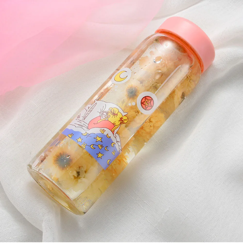 Мультипликационная кавай-девочка бутылка для воды Vogue прозрачные стеклянные бутылки для напитков с изолированным покрытием Студенческая портативная чашка для молока