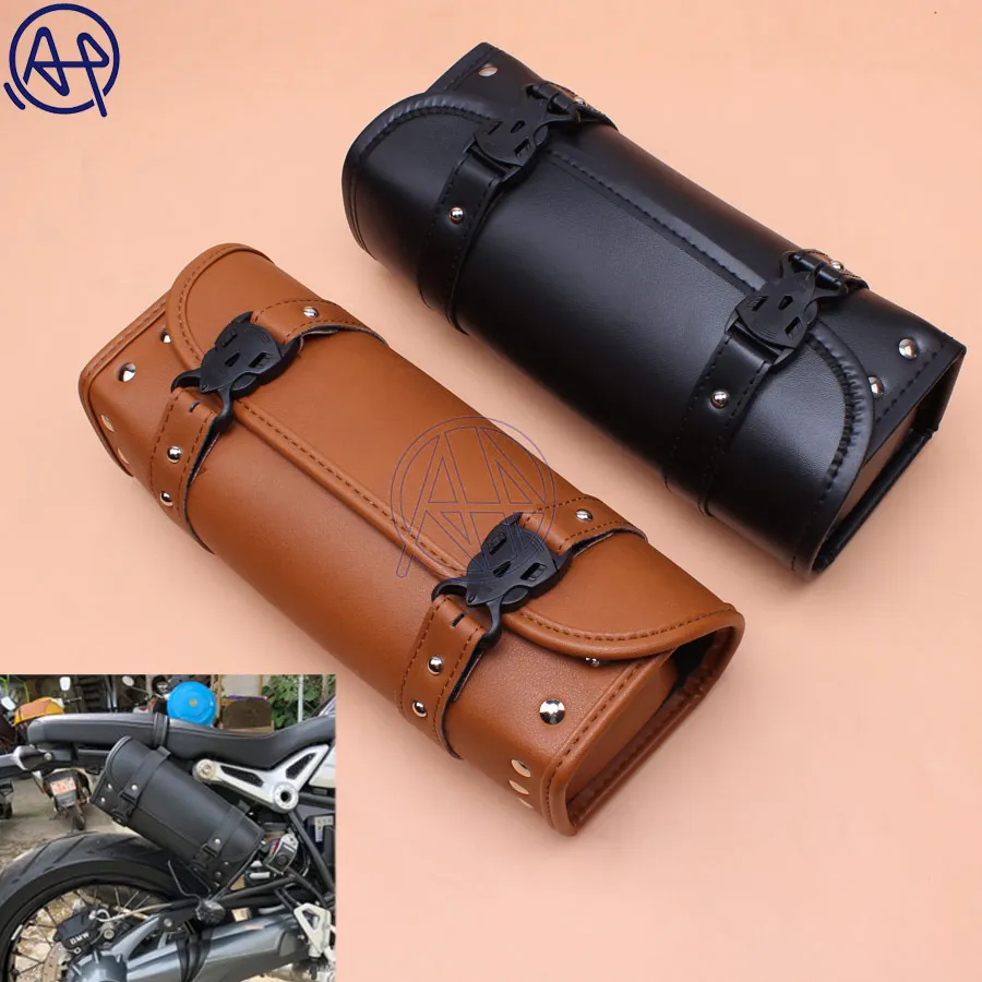 

Brown/Black Retro PU Leather Front Forks Tool Bag Luggage SaddleBag Universal for motorcycle Custom Harley Honda Yamaha
