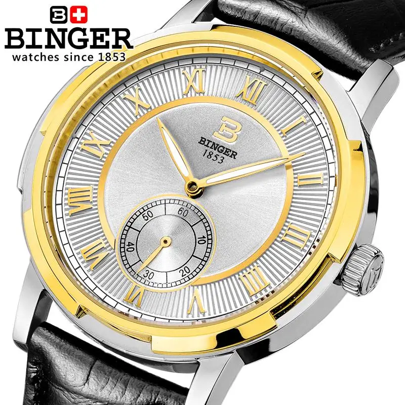 Для мужчин смотреть Водонепроницаемый золото Наручные часы сапфир Швейцарии Для мужчин Watch Automatic Механические БИНГЕР Элитный бренд часы