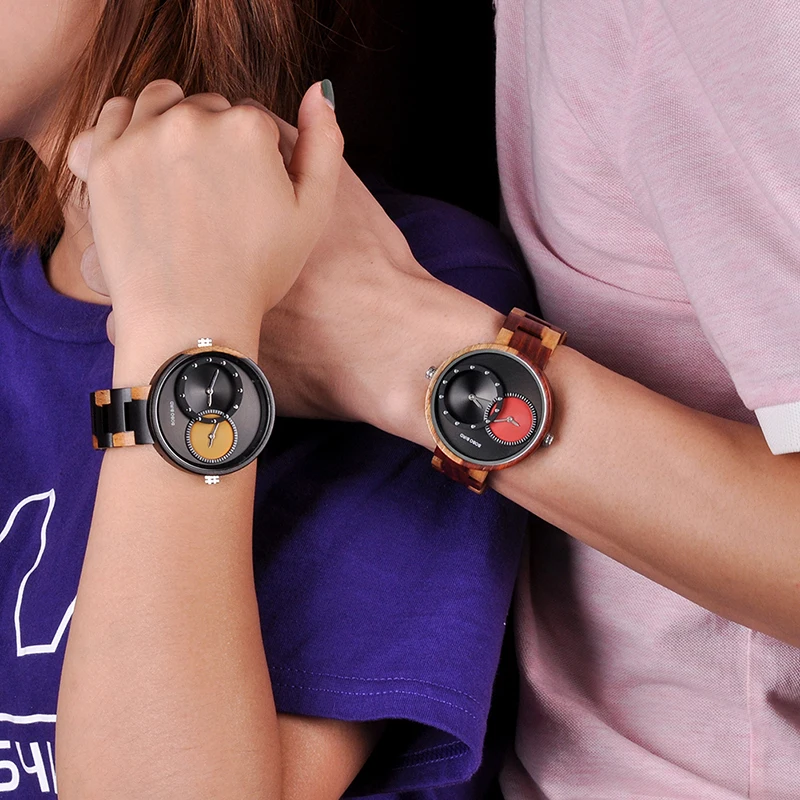 saat erkek Wooden Watches Men Women BOBO BIRD Quartz Wristwatch Male Ladies 2 Time Zone relogio feminino wood box Timepieces