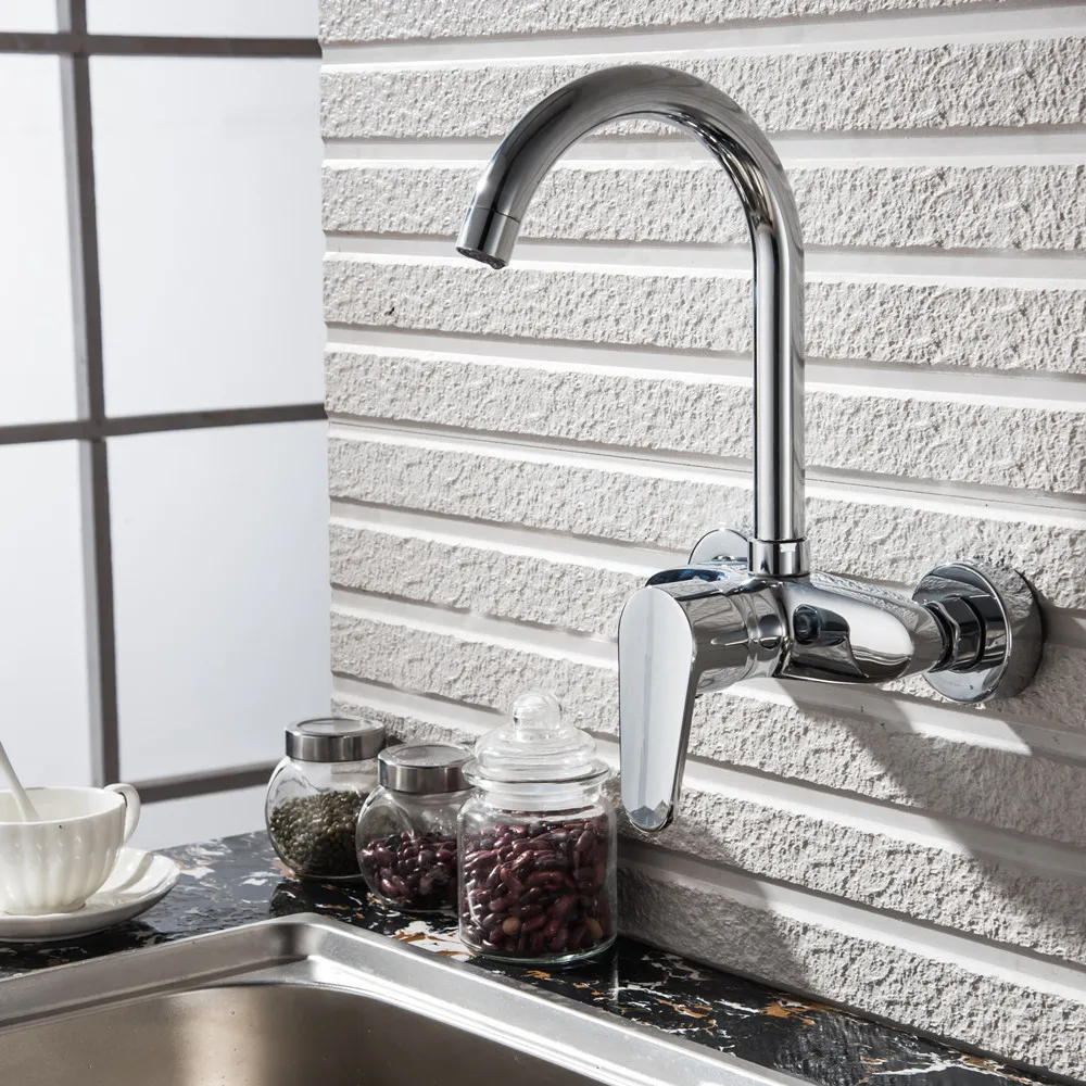 Chrome Double Holes Single Handle tap 360 Degree Rotation Wall Mounted Cold and Hot Water Purification kitchen faucet Mci14
