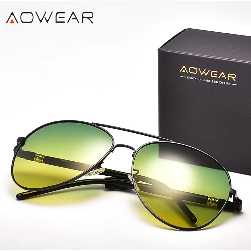 AOWEAR, день, ночное видение, солнцезащитные очки, мужские, поляризационные, авиация, день и ночь, очки для вождения автомобиля, антибликовые, HD, очки для водителя