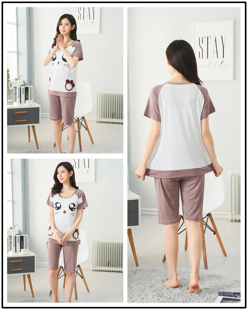 Summer Fashion Maternity Pajamas Sets Nursing Shirts + Belly Shorts Suits for Pregnant Women Pregnancy Breastfeeding clothing (73)