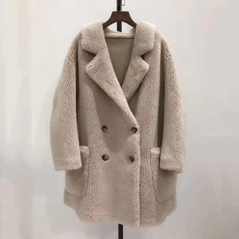 Овчина мех зимнее пальто женская одежда новые длинные пальто размера плюс 70% шерстяная куртка с мехом парка розовое пальто с отложным воротником